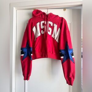 MSGM Red Hoodie with Blue Star Accents